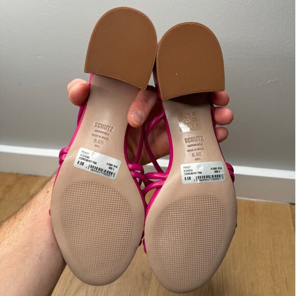 NEW Schutz Princey Strappy Slide Sandals Hot Pink Leather Block Heel, Size 8.5 - Picture 6 of 11